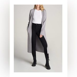 American Tall - Women’s Tall Long Belted Cardigan - Small Tall - Light Gray